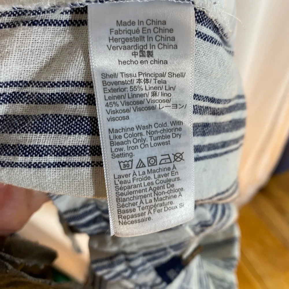 J. Crew Striped Blue and White Women's Medium Shorts, Linen/Viscose